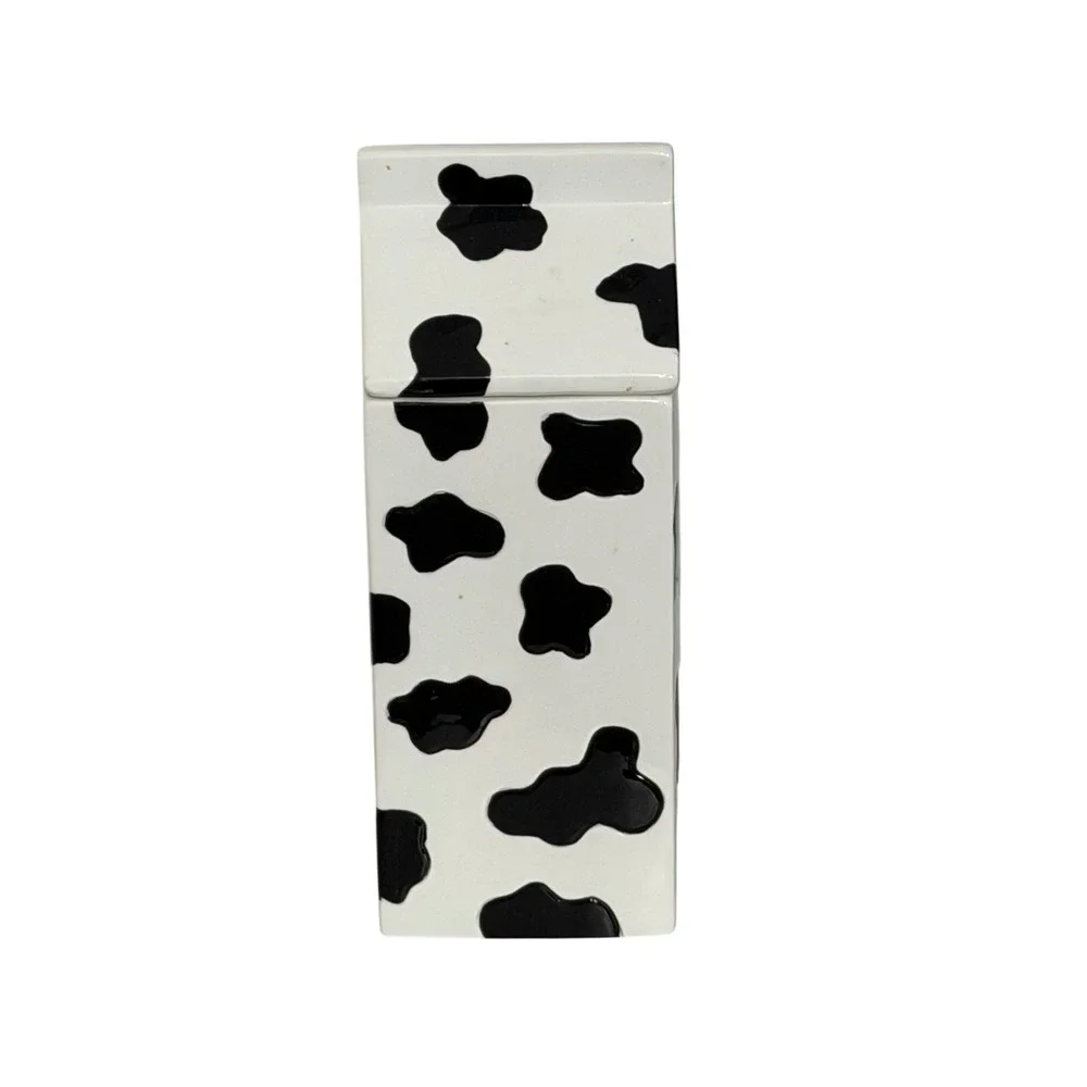 Houston Harvest Cookie Jar White Cow Print Milk Carton Ceramic Decor Large